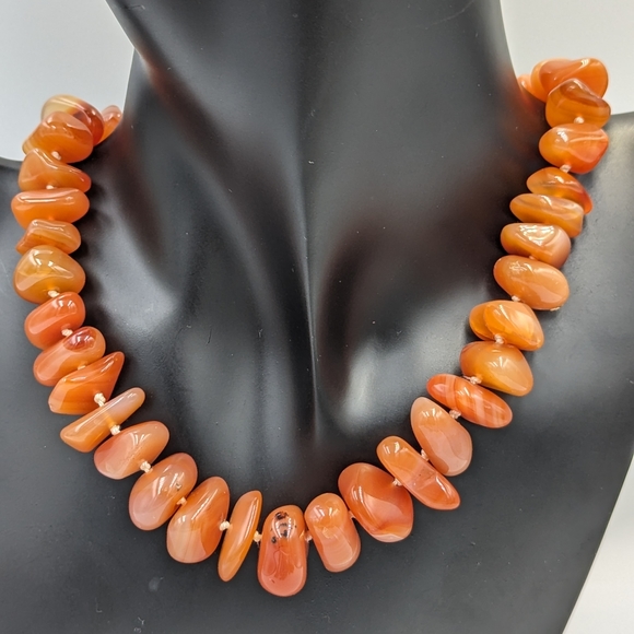 Vintage Beautiful Polish Nuggets Red Agate Gemstone Knotted Necklace 21" - Picture 2 of 12